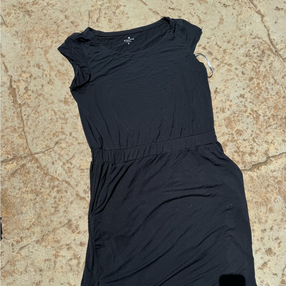 Athleta Black Cap-Sleeve Mini Dress with Elastic Waist